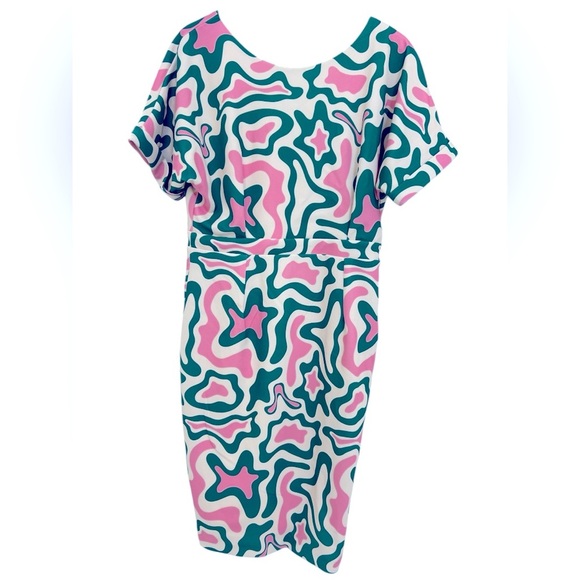 Alexia Admor Pink and Green Abstract Midi Dress - Picture 1 of 7